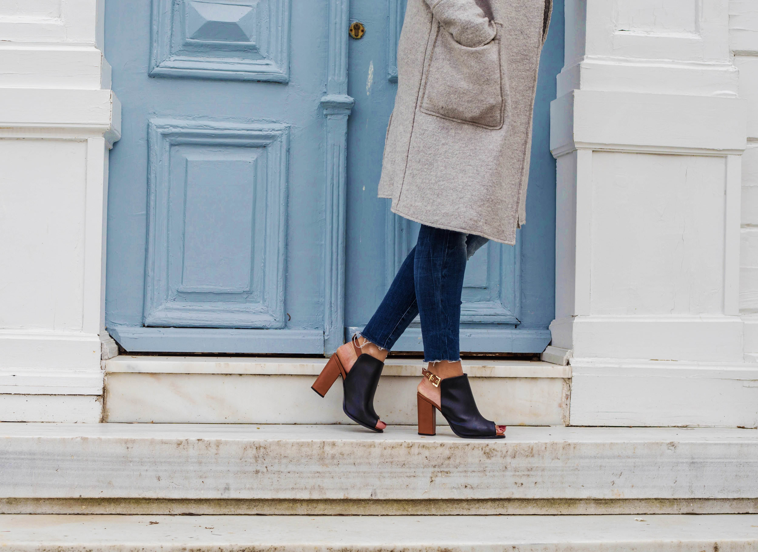 Woman walking in heels outdoors