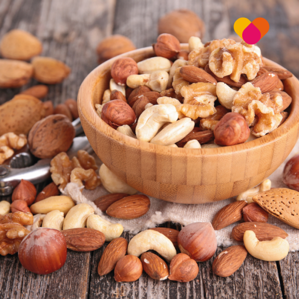 A bowl full of mixed nuts and seeds